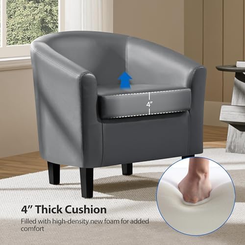 Yaheetech Accent Chairs, Faux Leather Barrel Armchairs, Gray