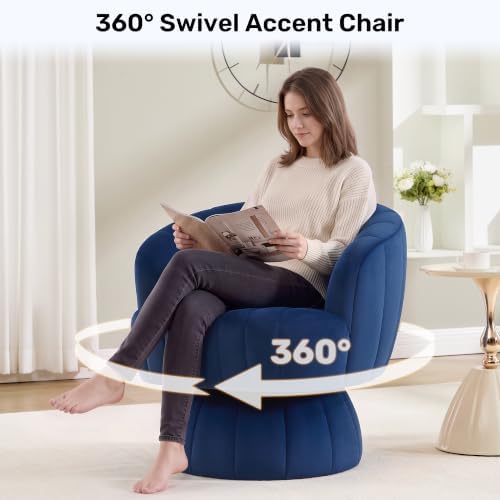 360°Swivel Accent Barrel Chair, Cute Comfy Small Round Arm Chair, Club Readin...