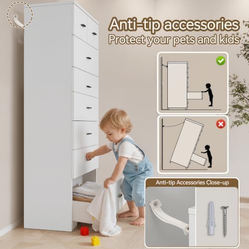 GEPELCN 55.2" Tall Dresser with Charging Station Wooden 8 Drawer Dresser...
