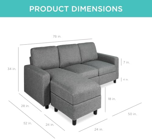Best Choice Products Upholstered Sectional Sofa for Home, Apartment, Dorm, Bo...