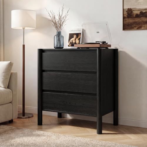 HOUROM Black 3 Drawer Dresser for Bedroom, Mid Century Modern Chest