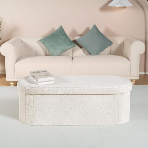 B FSOBEIIALEO Ottoman with Storage for Living Room, Sherpa Folding Storage Ot...
