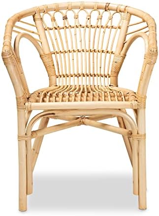 bali & pari Kaka Nature Rattan Dining Chair - Boho Wicker Armchair with C...