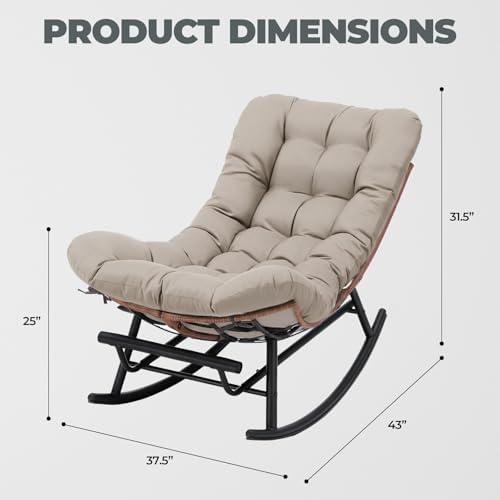 COMHOMA Outdoor Rocking Papasan Chair, Oversized Wicker Patio Rocker, Indoor ...