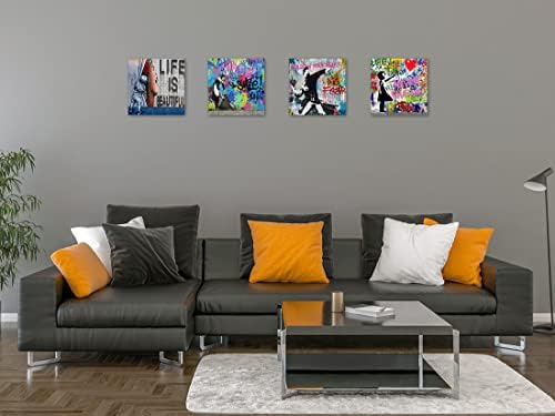 Biufo Banksy Canvas Wall Art Artwork Graffiti Street Print Pictures for Bedro...