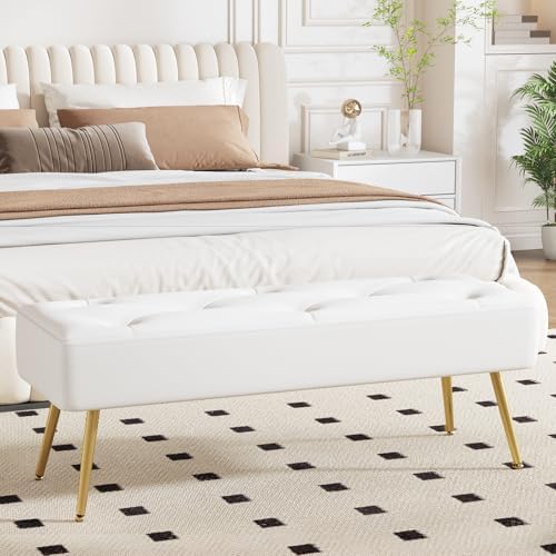 Furniliving Modern PU Leather Benches, Upholstered Tufted Leather Bedroom Ott...