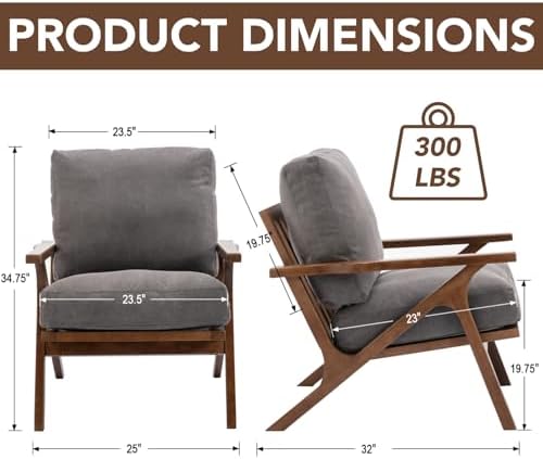 chairus Mid-Century Modern Accent Chair, Comfy Upholstered Lounge Armchair wi...