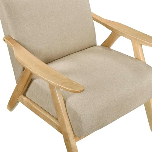 Lexicon Mid Century Modern Accent Chair, Natural Wood Frame, Light Brown