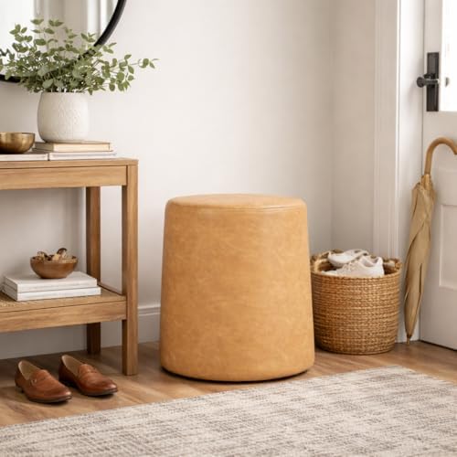 HomePop 17" Organic Shape Ottoman - Sand Faux Leather