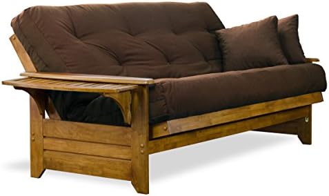 Nirvana Futons Brentwood Tray Arm Futon Frame, Drawers, and Microfiber Fudge ...