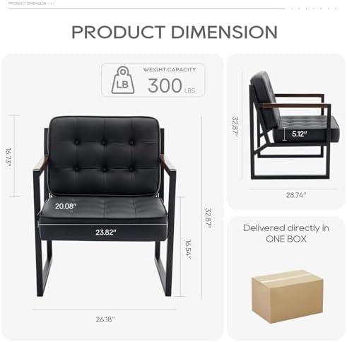 COLAMY Black Leather Accent Chair, Accent Arm Chair for Living Room, Comfy Ar...