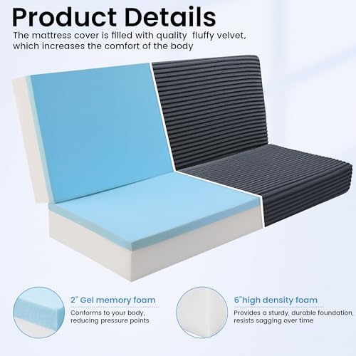 HOMBYS 8 Inch Memory Foam Futon Mattress Full Size, Split Foldable Futons Sof...