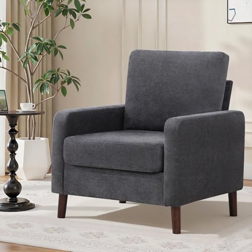 Accent Chair Set of 2, Upholstered Living Room Chairs with Wood Legs and Side...