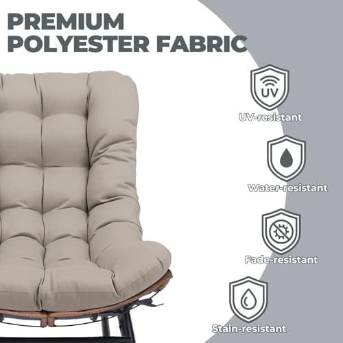 COMHOMA Outdoor Rocking Papasan Chair, Oversized Wicker Patio Rocker, Indoor ...