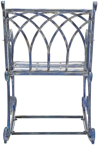 SAFAVIEH Outdoor - Medrano Iron Rocking Chair - Mossy Blue Iron Metal - Vinta...