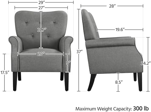 Yaheetech High Back Accent Chair with Rolled Arms for Bedroom, Dark Gray