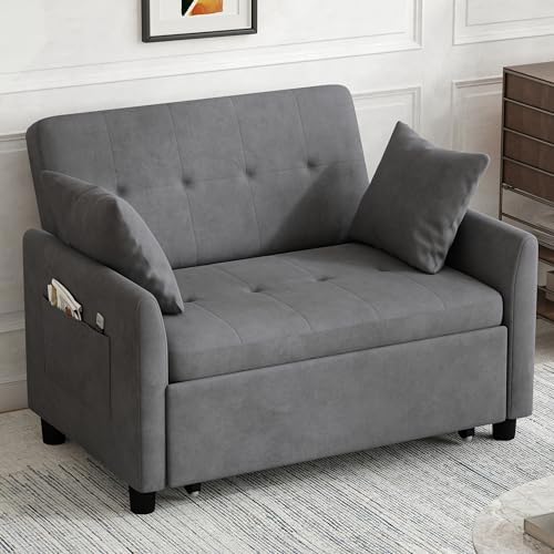 3 in 1 Convertible Pull Out Sleeper Couch Sofa Bed, Grey