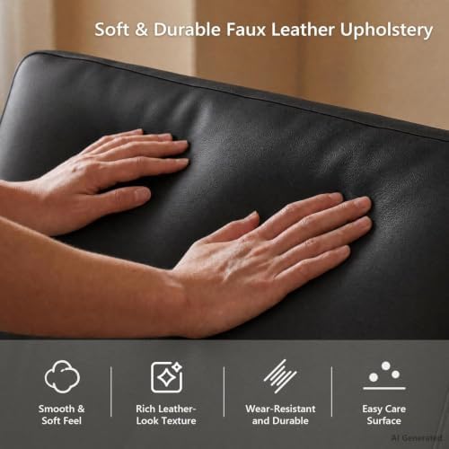 STHOUYN Black Comfy Accent Chair, Faux Leather Living Room Chair