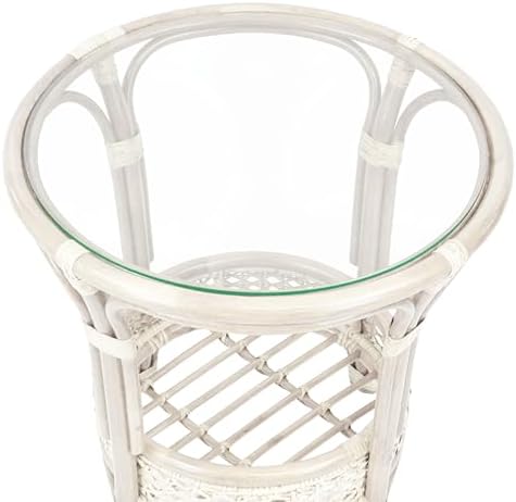 Pelangi Coffee Round Table White Color Handmade ECO Natural Rattan Wicker wit...