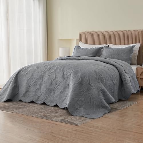 Kingnex Oversized King Bedspreads 128x120 Ultrasonic Quilted Grey