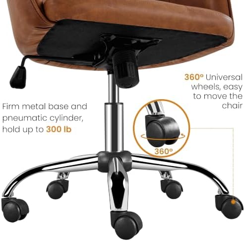 Yaheetech Faux Leather Vanity Chair with Wheels, Tufted Seat, Retro Brown