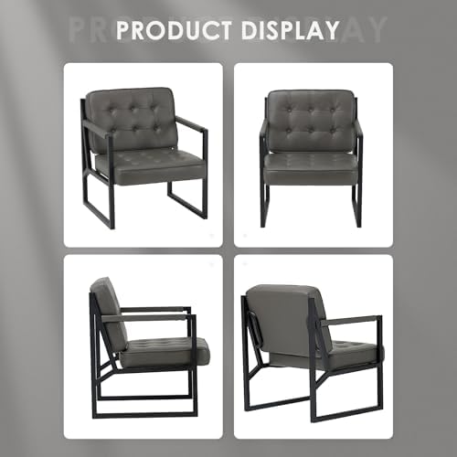 COLAMY Mid Century Modern Accent Chair Set of 2, Leather Armchair, Grey