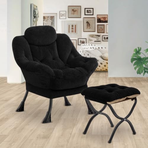 Lazy Chair with Folding Ottoman,Leisure Sofa Chair,Soft Fabric Armchair with ...