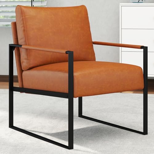 CANMOV Mid Century Modern Accent Chair, PU Leather Armchair with Metal Frame,...