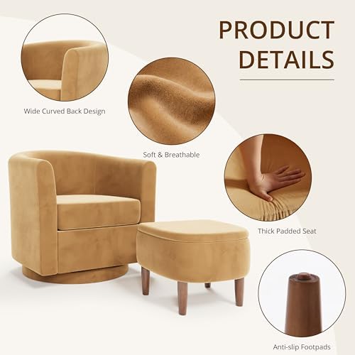 360° Swivel Accent Chair with Storage Ottoman Set of 2