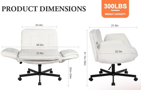 Criss Cross Chair with Wheels & Arms, Chenille Cross Legged Office Chair ...