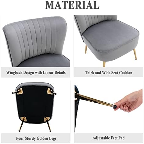 DUOMAY Modern Accent Chair Set of 2 Velvet Slipper Chair with Gold Legs Wingb...