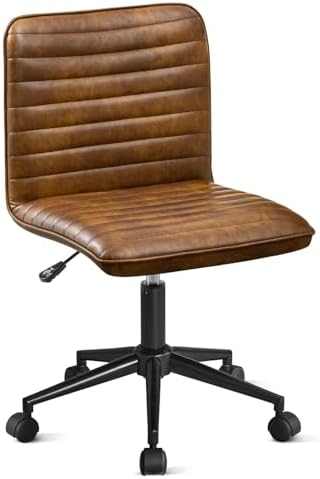 Furniliving Leather Office Chair with Wheels Armless Vanity Desk Chair 360° S...
