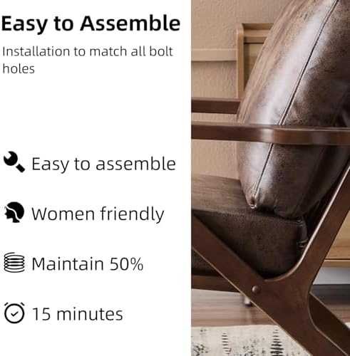 INZOY Mid-Century Modern Accent Chair with Wood Frame, PU Leather Living Room...