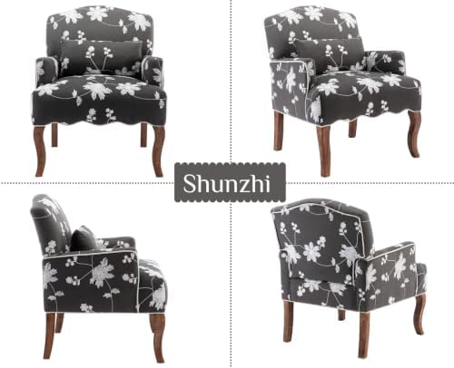 Shunzhi Floral Accent Chairs Farmhouse Upholstered Armchair Linen Reading Cha...