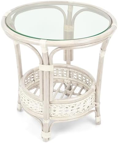 Pelangi Coffee Round Table White Color Handmade ECO Natural Rattan Wicker wit...