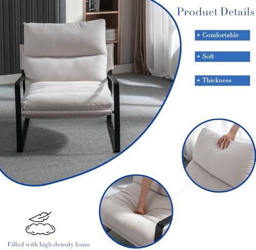 HEAH-YO Modern Accent Chair, Comfy Living Room Chair with Removable Cushion a...