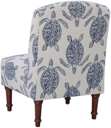 Linon Hawksbill Upholstered Turtle Print Armless Accent Chair in Blue & C...