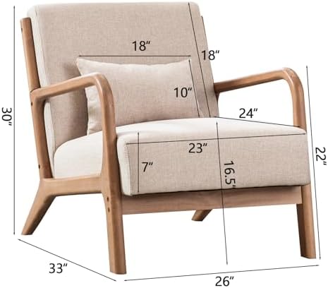 INZOY Mid Century Modern Accent Chair with Wood Frame, Upholstered Living Roo...