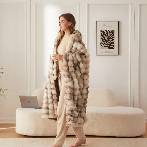 COOVA Soft Bubble Faux Fur Throw Blanket, 50"x60", Tie-dye Brown