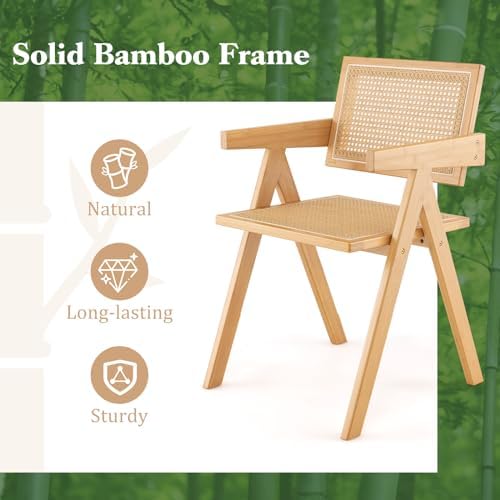 GIANTEX Rattan Dining Chairs Set of 4, Boho Cane Living Room Chairs, Max Load...