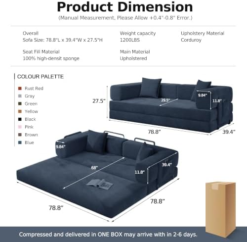 MoonSpeak 78.8'' Futon Sofa Bed, Boneless Couches for Living Room