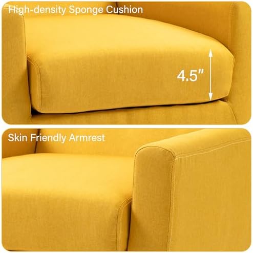 Accent Chair Set of 1, Comfy Reading Armchair, Yellow