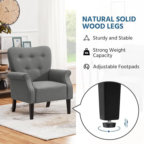 Yaheetech High Back Accent Chair with Rolled Arms for Bedroom, Dark Gray
