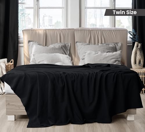 Utopia Bedding 100% Cotton Thermal Blanket Black Twin, 90x72 Inches