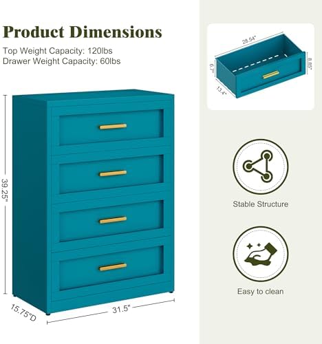 Washsemba Metal 4 Drawer Dresser,15.8" D x 31.5" W x 39.25" H,...