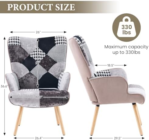 Joysoul Living Room Accent Chair Modern High Back Arm Chair, Houndstooth Patt...