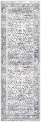 KUTA Vintage Floral Kitchen Rugs Sets of 2PCS 2x3 and 2x6 Grey Blue