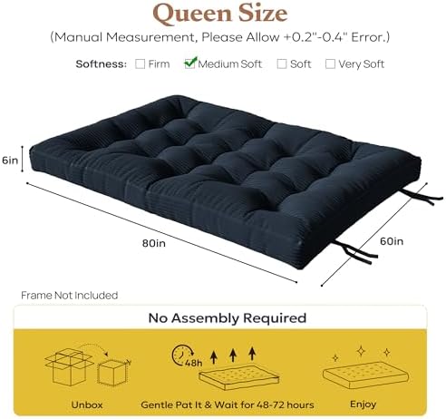 Furnify 6" Futon Mattress Queen Size, Futons Sofa Couch Bed with Straps,...