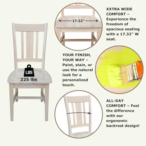 IC International Concepts Set of 2 San Remo Solid Wood Chairs, Unfinished