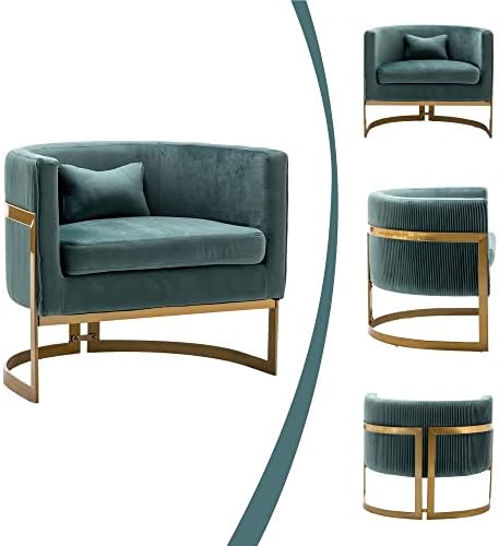 Velvet Barrel Accent Chair Lake Blue with Gold Legs